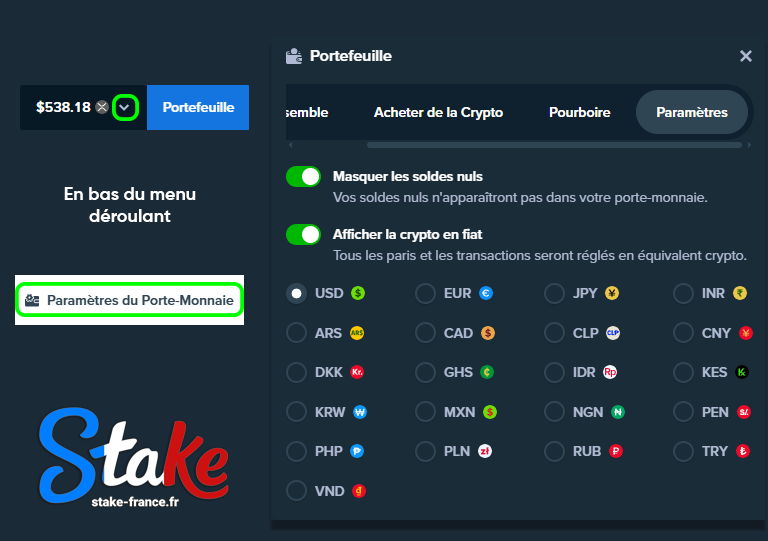 Afficher en euro / dollar Stake